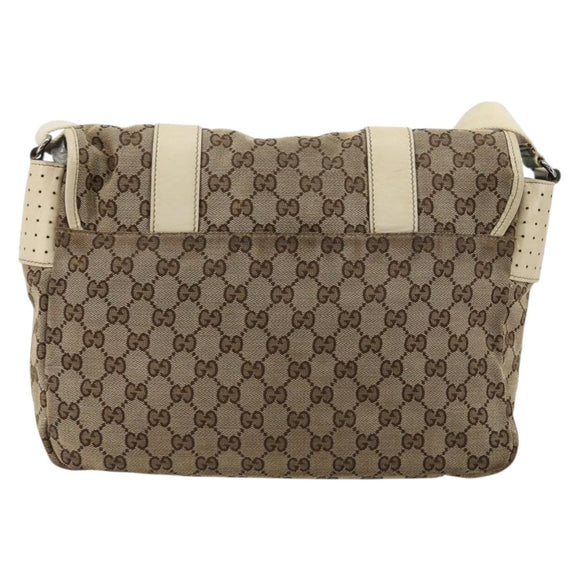 GUCCI GG Canvas Shoulder Bag Beige Silver 145859 Auth 181188