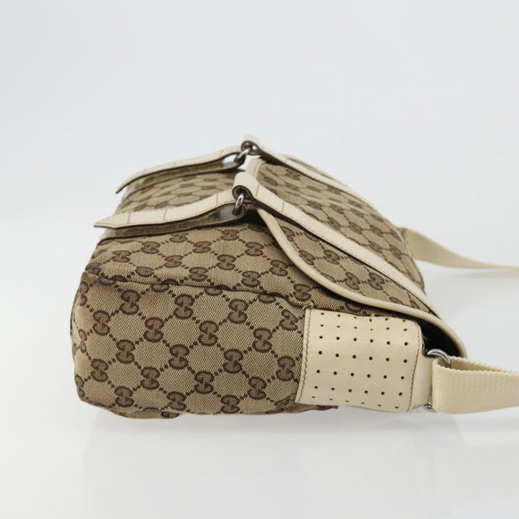 GUCCI GG Canvas Shoulder Bag Beige Silver 145859 Auth 181188