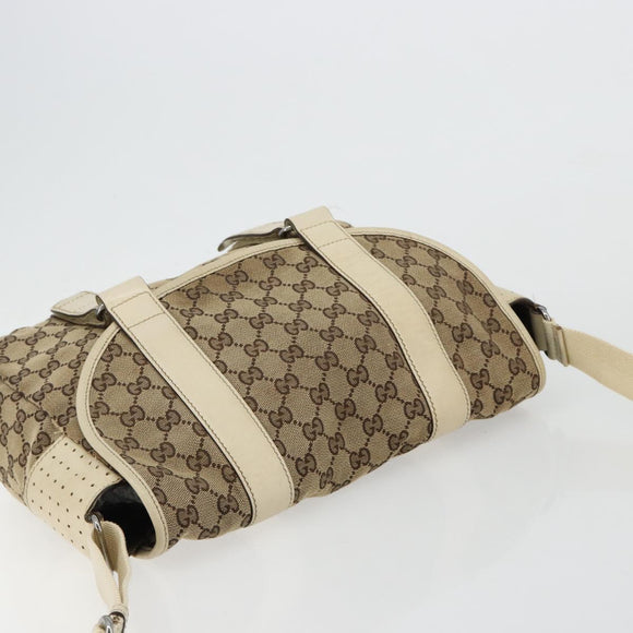 GUCCI GG Canvas Shoulder Bag Beige Silver 145859 Auth 181188