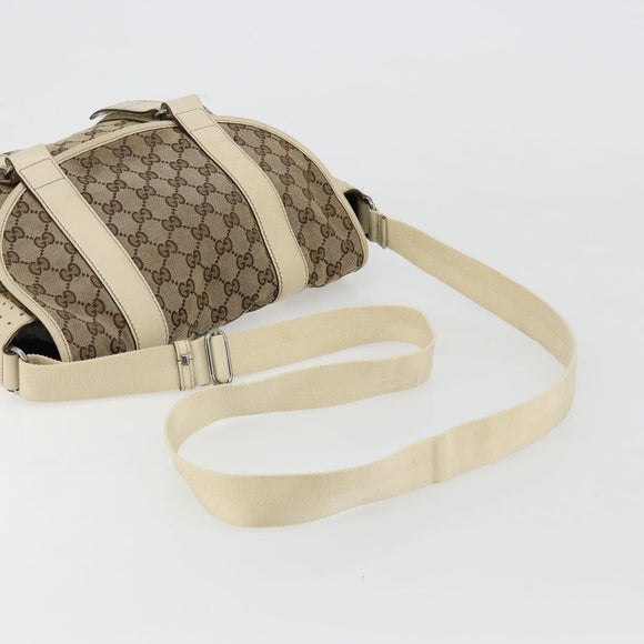 GUCCI GG Canvas Shoulder Bag Beige Silver 145859 Auth 181188