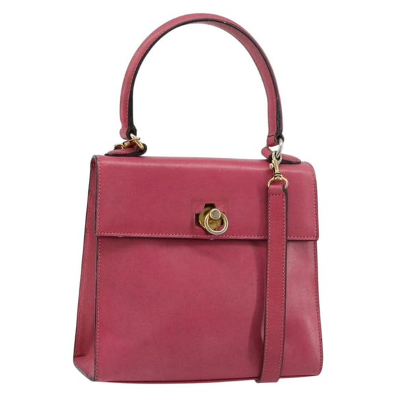 CELINE Hand Bag Leather 2way Pink Gold Auth 181199