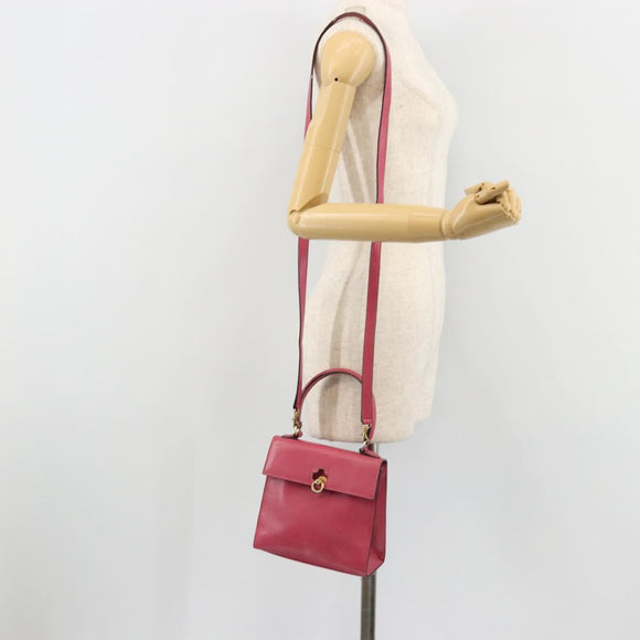 CELINE Hand Bag Leather 2way Pink Gold Auth 181199