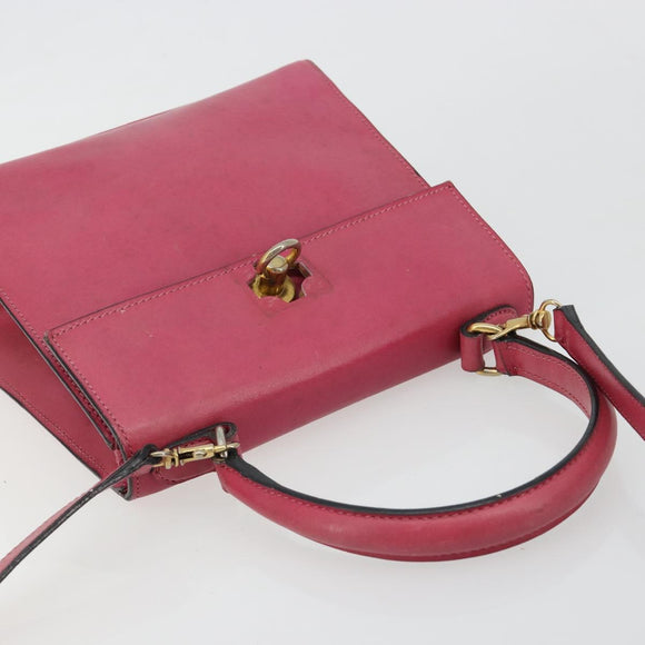 CELINE Hand Bag Leather 2way Pink Gold Auth 181199