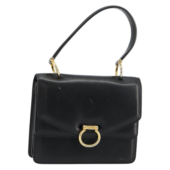 CELINE Hand Bag Leather Gold Black Auth 181200