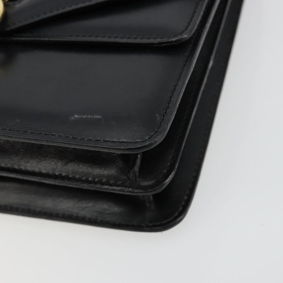 CELINE Hand Bag Leather Gold Black Auth 181200