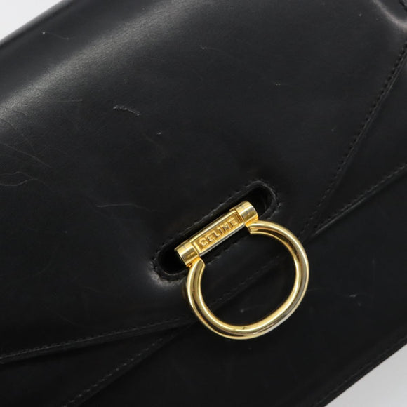 CELINE Hand Bag Leather Gold Black Auth 181200