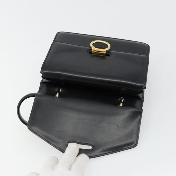 CELINE Hand Bag Leather Gold Black Auth 181200