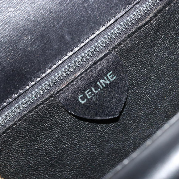 CELINE Hand Bag Leather Gold Black Auth 181200