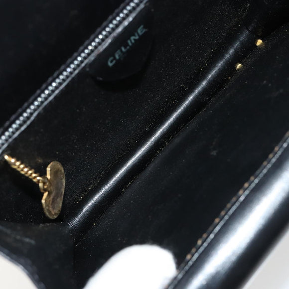 CELINE Hand Bag Leather Gold Black Auth 181200