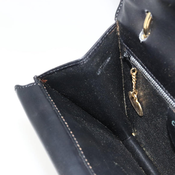 CELINE Hand Bag Leather Gold Black Auth 181200