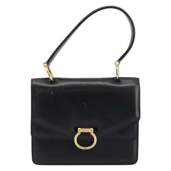 CELINE Hand Bag Leather Gold Black Auth 181200