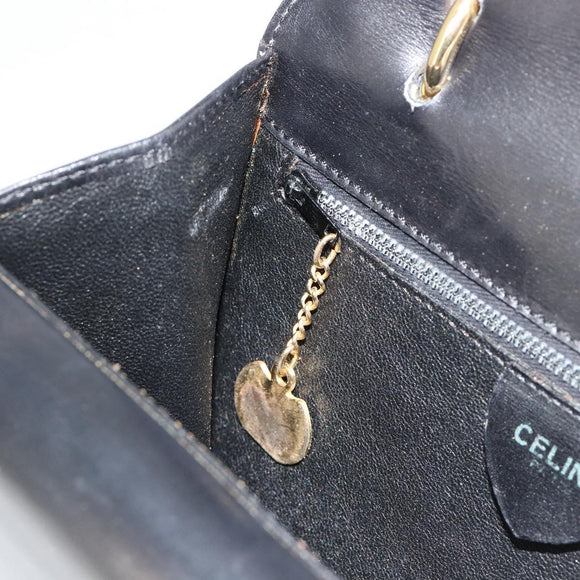 CELINE Hand Bag Leather Gold Black Auth 181200