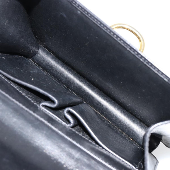 CELINE Hand Bag Leather Gold Black Auth 181200