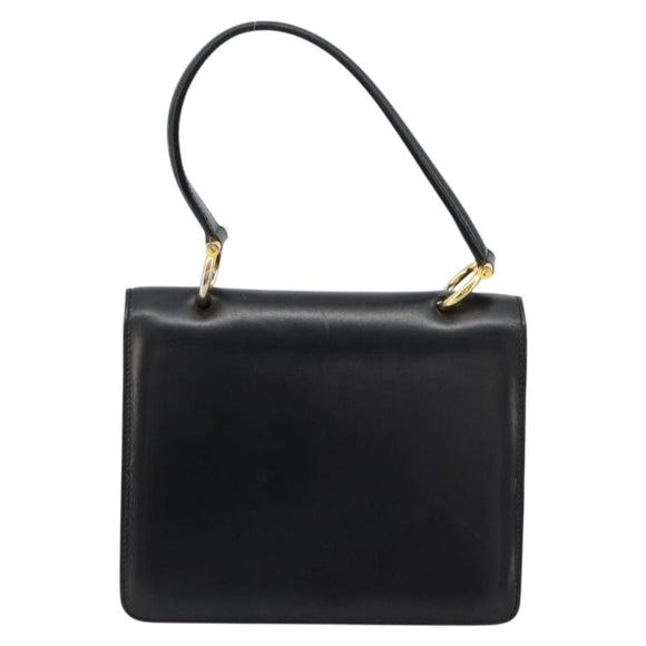CELINE Hand Bag Leather Gold Black Auth 181200