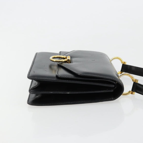 CELINE Hand Bag Leather Gold Black Auth 181200