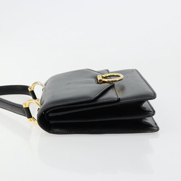 CELINE Hand Bag Leather Gold Black Auth 181200