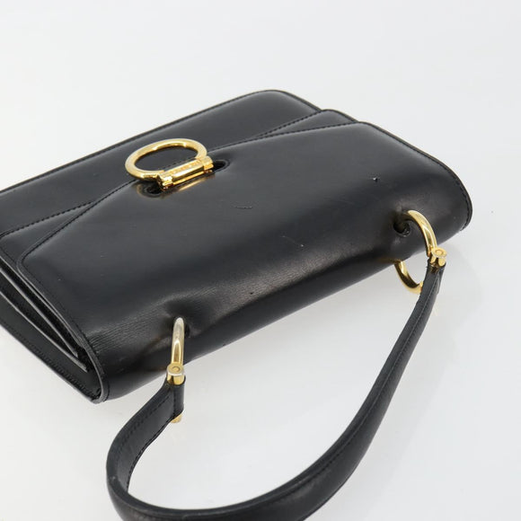 CELINE Hand Bag Leather Gold Black Auth 181200