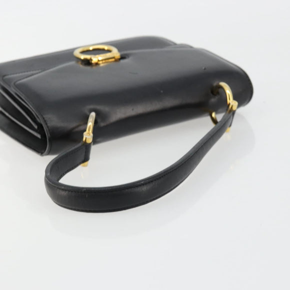 CELINE Hand Bag Leather Gold Black Auth 181200
