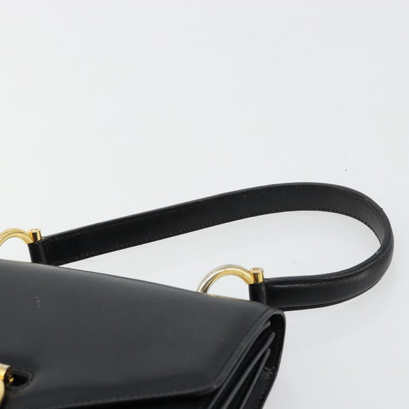 CELINE Hand Bag Leather Gold Black Auth 181200