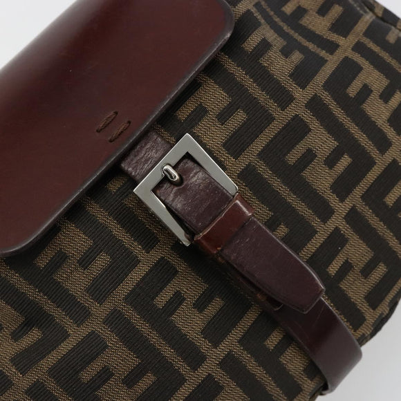 FENDI Zucca Canvas Shoulder Bag Black Brown Auth 181202A