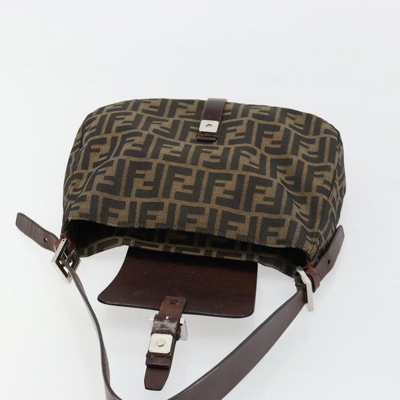 FENDI Zucca Canvas Shoulder Bag Black Brown Auth 181202A