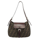 FENDI Zucca Canvas Shoulder Bag Black Brown Auth 181202A-13