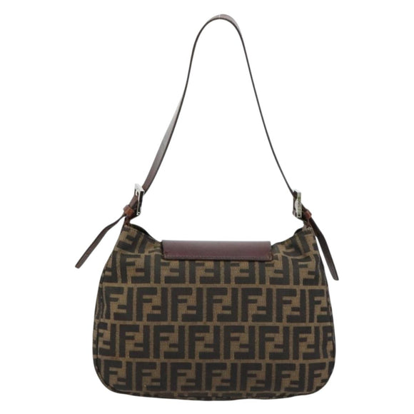 FENDI Zucca Canvas Shoulder Bag Black Brown Auth 181202A