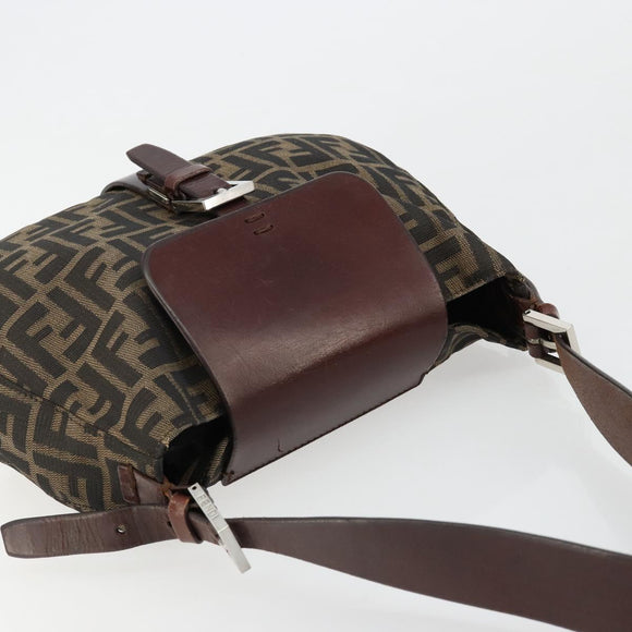 FENDI Zucca Canvas Shoulder Bag Black Brown Auth 181202A