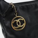 CHANEL Shoulder Bag Caviar Skin Black Gold CC Auth 181205A-14