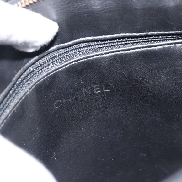 CHANEL Shoulder Bag Caviar Skin Black Gold CC Auth 181205A