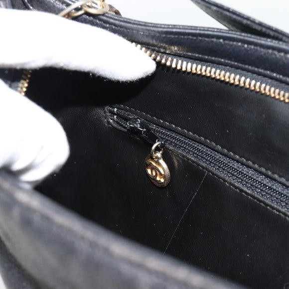 CHANEL Shoulder Bag Caviar Skin Black Gold CC Auth 181205A