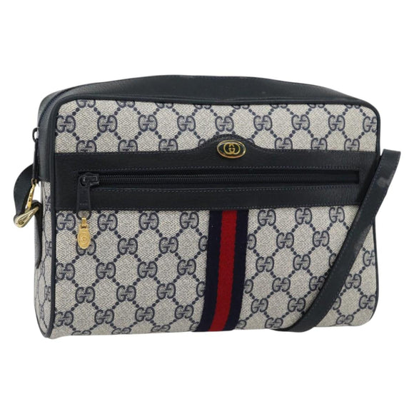 GUCCI GG Supreme Sherry Line Shoulder Bag PVC Navy Gold 72 02 005 Auth 181210