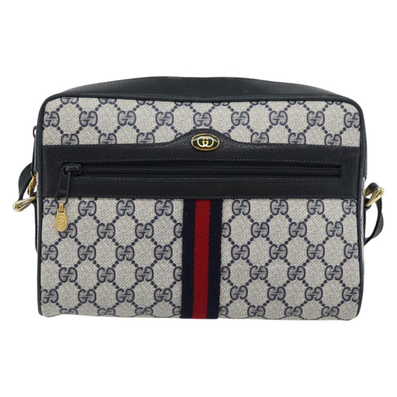 GUCCI GG Supreme Sherry Line Shoulder Bag PVC Navy Gold 72 02 005 Auth 181210
