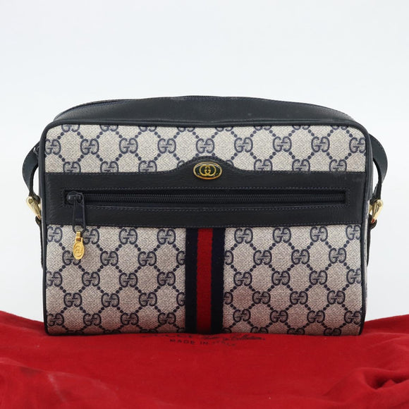 GUCCI GG Supreme Sherry Line Shoulder Bag PVC Navy Gold 72 02 005 Auth 181210