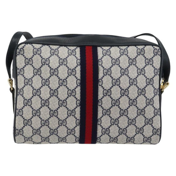 GUCCI GG Supreme Sherry Line Shoulder Bag PVC Navy Gold 72 02 005 Auth 181210