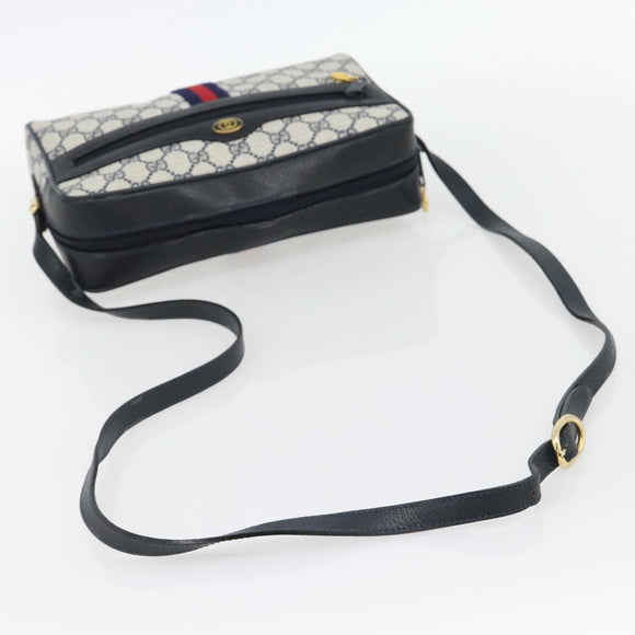 GUCCI GG Supreme Sherry Line Shoulder Bag PVC Navy Gold 72 02 005 Auth 181210