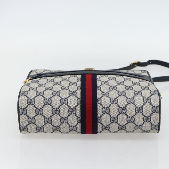GUCCI GG Supreme Sherry Line Shoulder Bag PVC Navy Gold 72 02 005 Auth 181210
