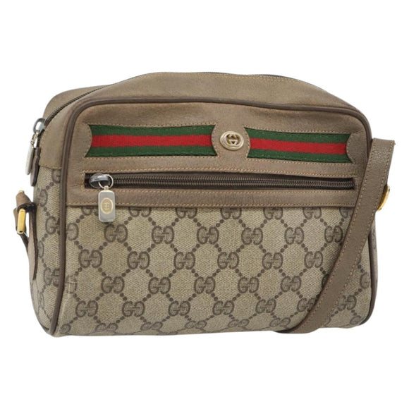 GUCCI GG Supreme Web Sherry Line Shoulder Bag PVC Beige Gold Auth 181213