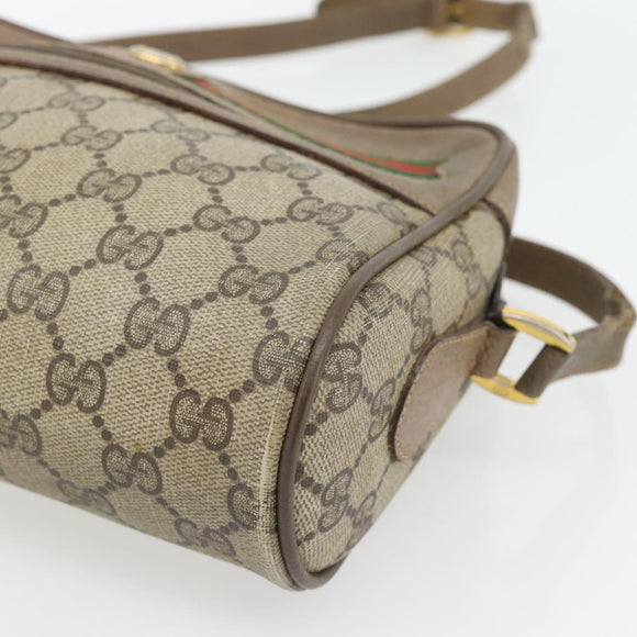 GUCCI GG Supreme Web Sherry Line Shoulder Bag PVC Beige Gold Auth 181213