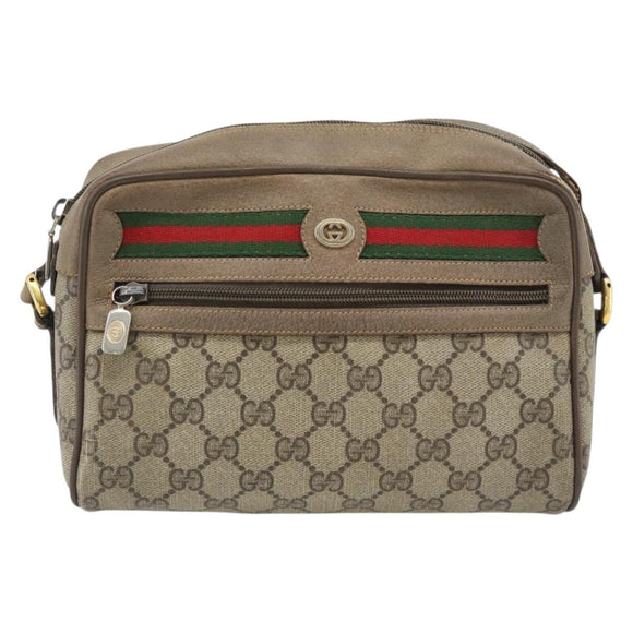 GUCCI GG Supreme Web Sherry Line Shoulder Bag PVC Beige Gold Auth 181213