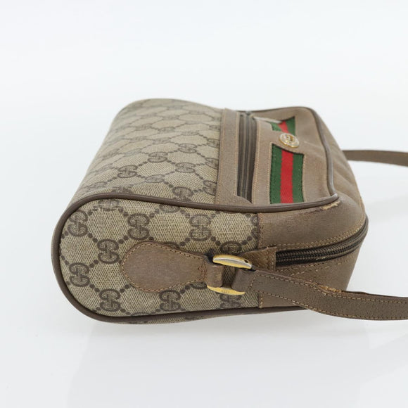 GUCCI GG Supreme Web Sherry Line Shoulder Bag PVC Beige Gold Auth 181213
