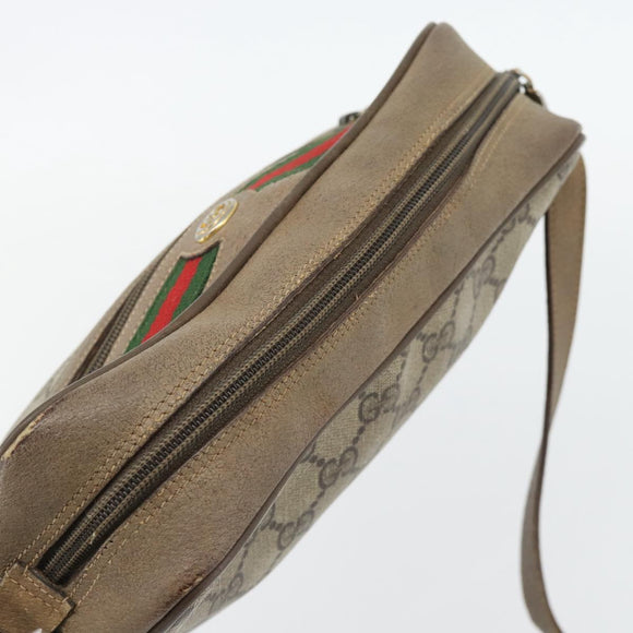 GUCCI GG Supreme Web Sherry Line Shoulder Bag PVC Beige Gold Auth 181213