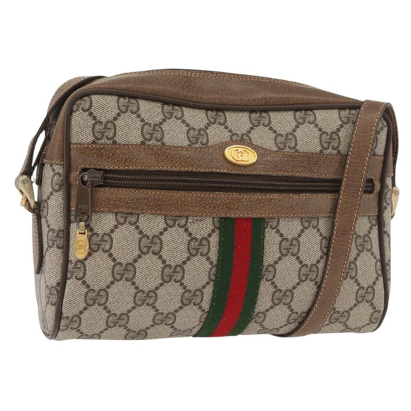 GUCCI GG Supreme Web Sherry Line Bag PVC Beige Gold 67 02 004 Auth 181214