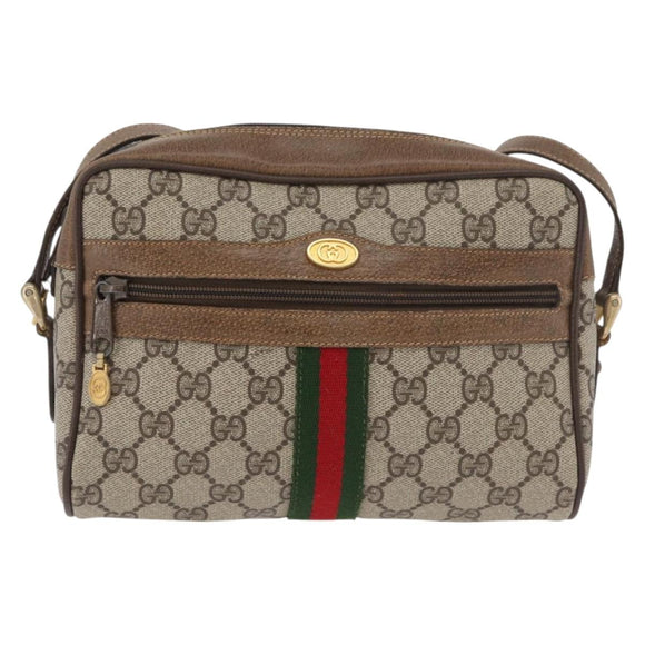 GUCCI GG Supreme Web Sherry Line Bag PVC Beige Gold 67 02 004 Auth 181214