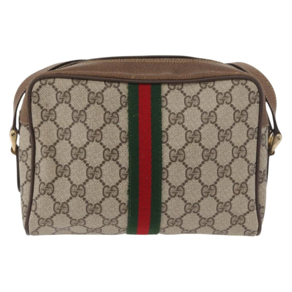 GUCCI GG Supreme Web Sherry Line Bag PVC Beige Gold 67 02 004 Auth 181214