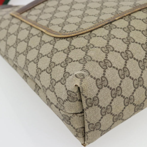 GUCCI GG Supreme Web Sherry Line Tote Bag PVC Beige Red 378 02 003 Auth 181215