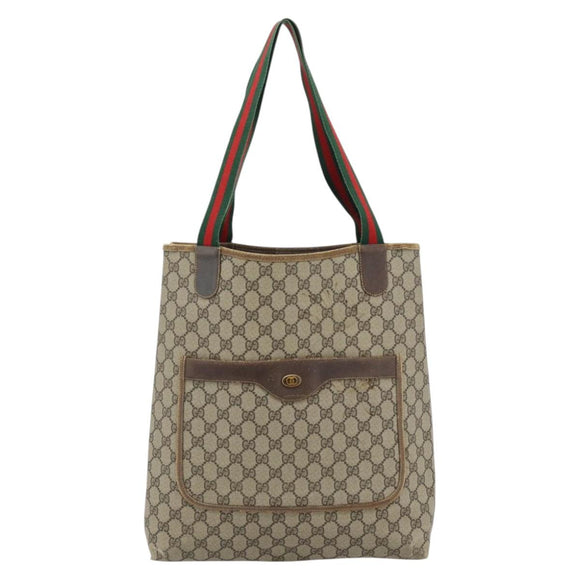 GUCCI GG Supreme Web Sherry Line Tote Bag PVC Beige Red 378 02 003 Auth 181215