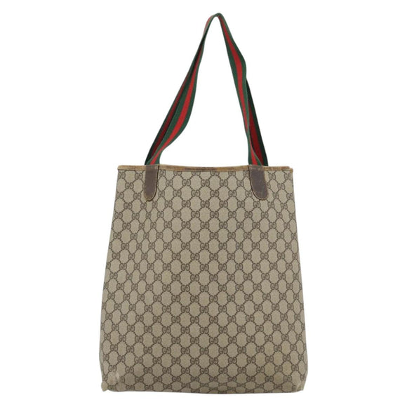 GUCCI GG Supreme Web Sherry Line Tote Bag PVC Beige Red 378 02 003 Auth 181215
