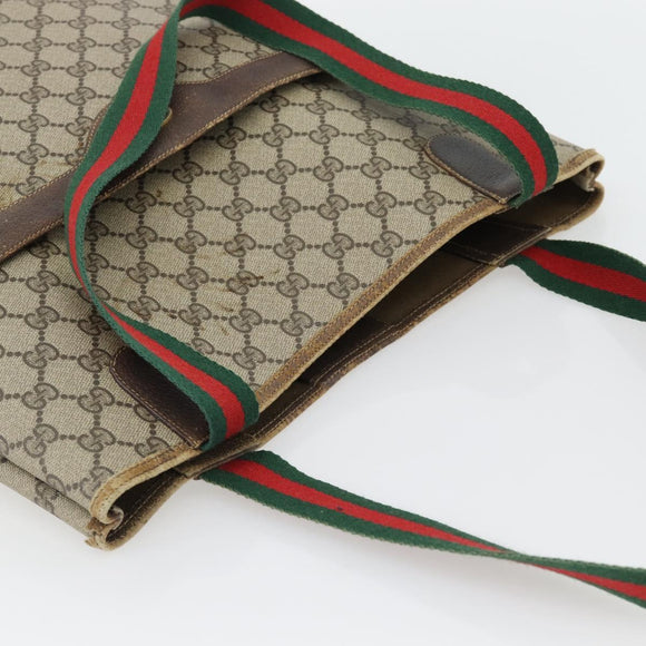 GUCCI GG Supreme Web Sherry Line Tote Bag PVC Beige Red 378 02 003 Auth 181215