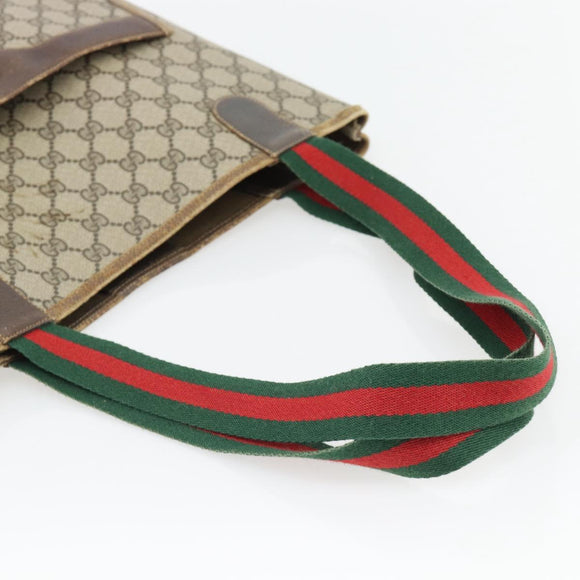 GUCCI GG Supreme Web Sherry Line Tote Bag PVC Beige Red 378 02 003 Auth 181215